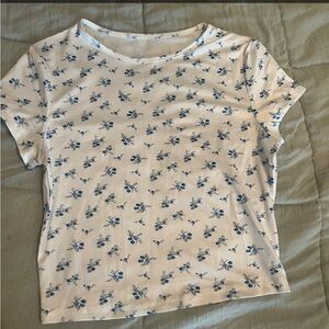 Blue Floral Print Short Sleeve Top